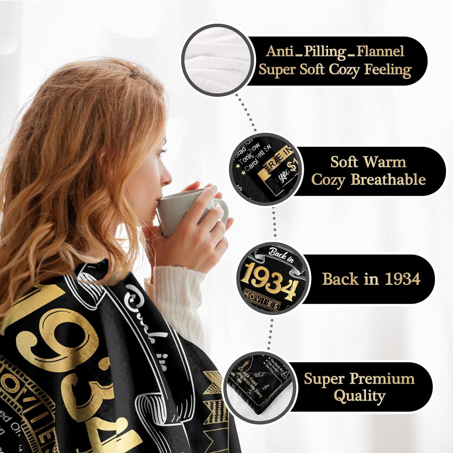 90th Birthday Gifts for Women Men - Back in 1934-90 Year Old Birthday Gifts for Men 90th Birthday Ideas 90th Birthday Decorations for Men Throw Blanket 60Lx50W