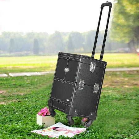 Wheel Travel Case Zimtown Professional Black PVC Rolling Makeup Cosmetic Train Case Lockable Wheeled Box Artist Case Trolley Travel Cosmetic Case Beauty Train Case Organizer ()
