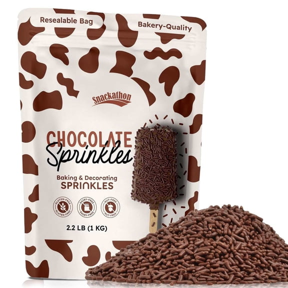 Snackathon Sprinkles for Baking & Decorating, Chocolate Sprinkles, 2.2 LB Bulk Brown Jimmies in Resealable Pouch – Rich Cocoa Flavor for Cupcakes, Cookies, and Desserts