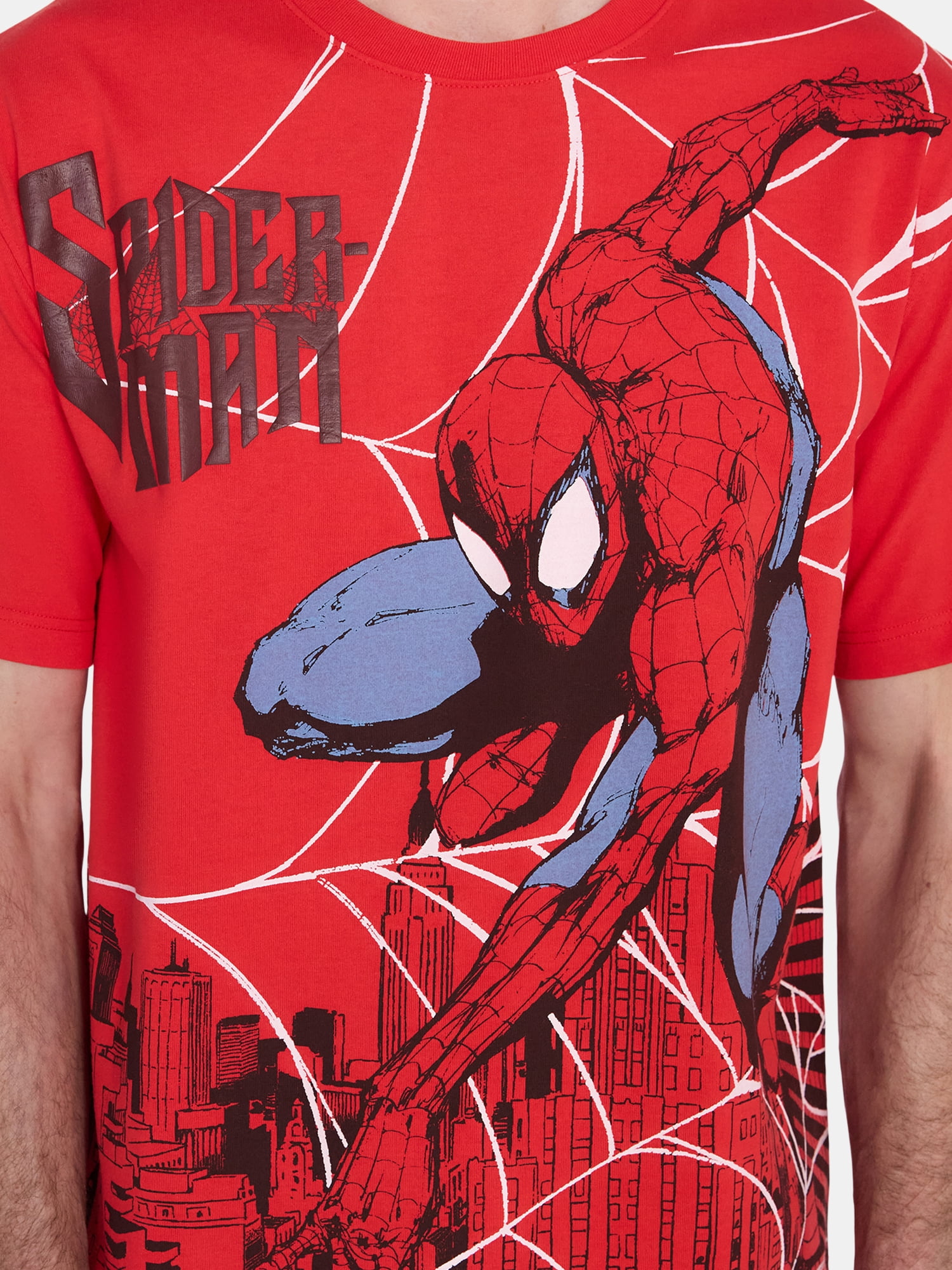 Spider-Man Men's Oversized Graphic Print Tee with Short Sleeves, Sizes S-3XL