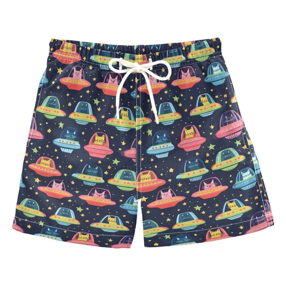 FORMRS Boys Swim Trunks Quick Dry Mesh Lining Beach Boardshorts, Sizes XS-XL, Cartoon Space Cat