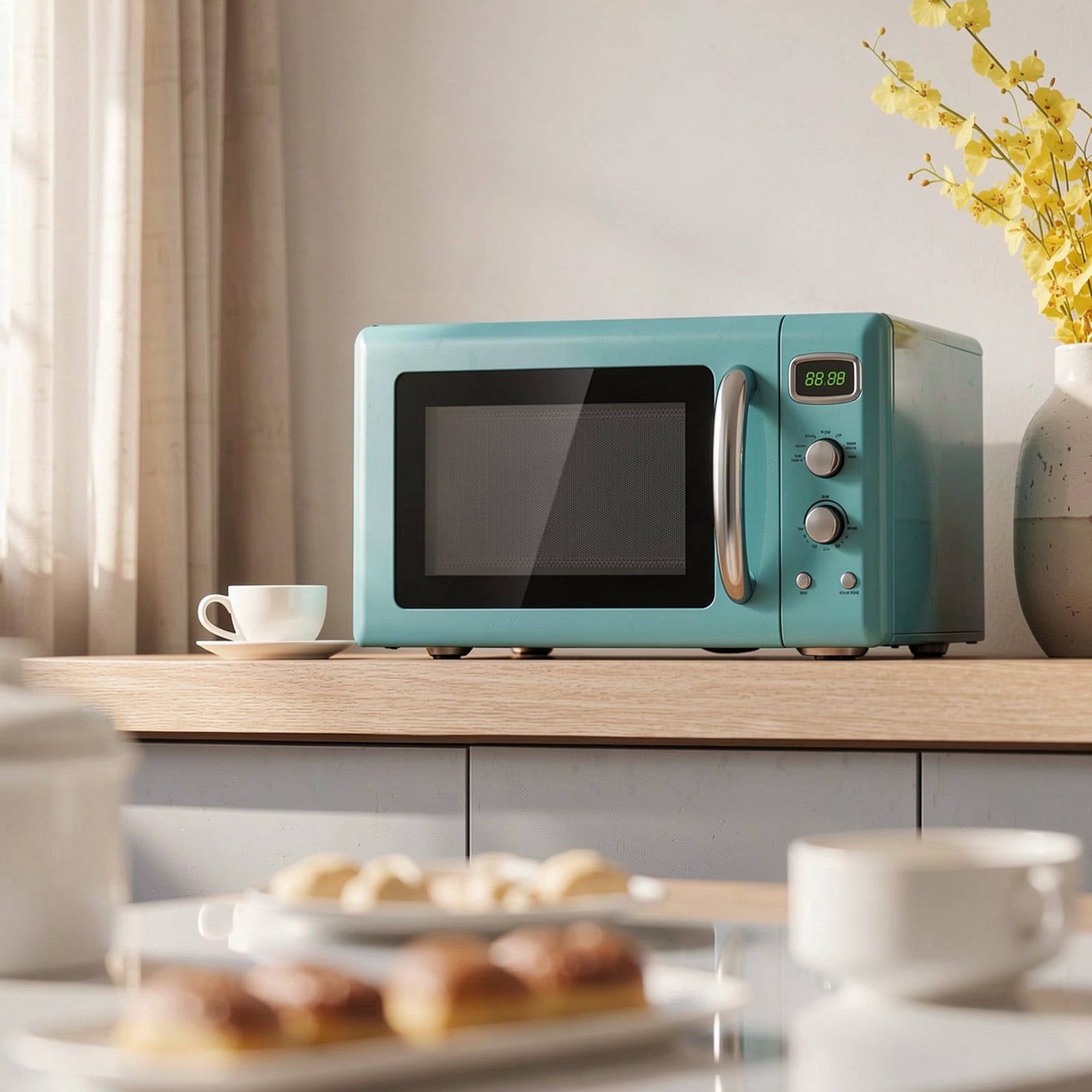 RUIE Retro Microwave Oven,900W 0.9 Cu.ft Countertop Microwave with Power Selector and Timer Knob,ETL Certified,Child Lock,Compact Microwave for Apartment Dorm Office Kitchen