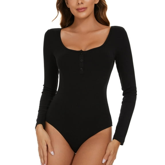 MANIFIQUE Women's Turtle Mock Neck Long Sleeve Slim Fit Tops Bodysuits Jumpsuit