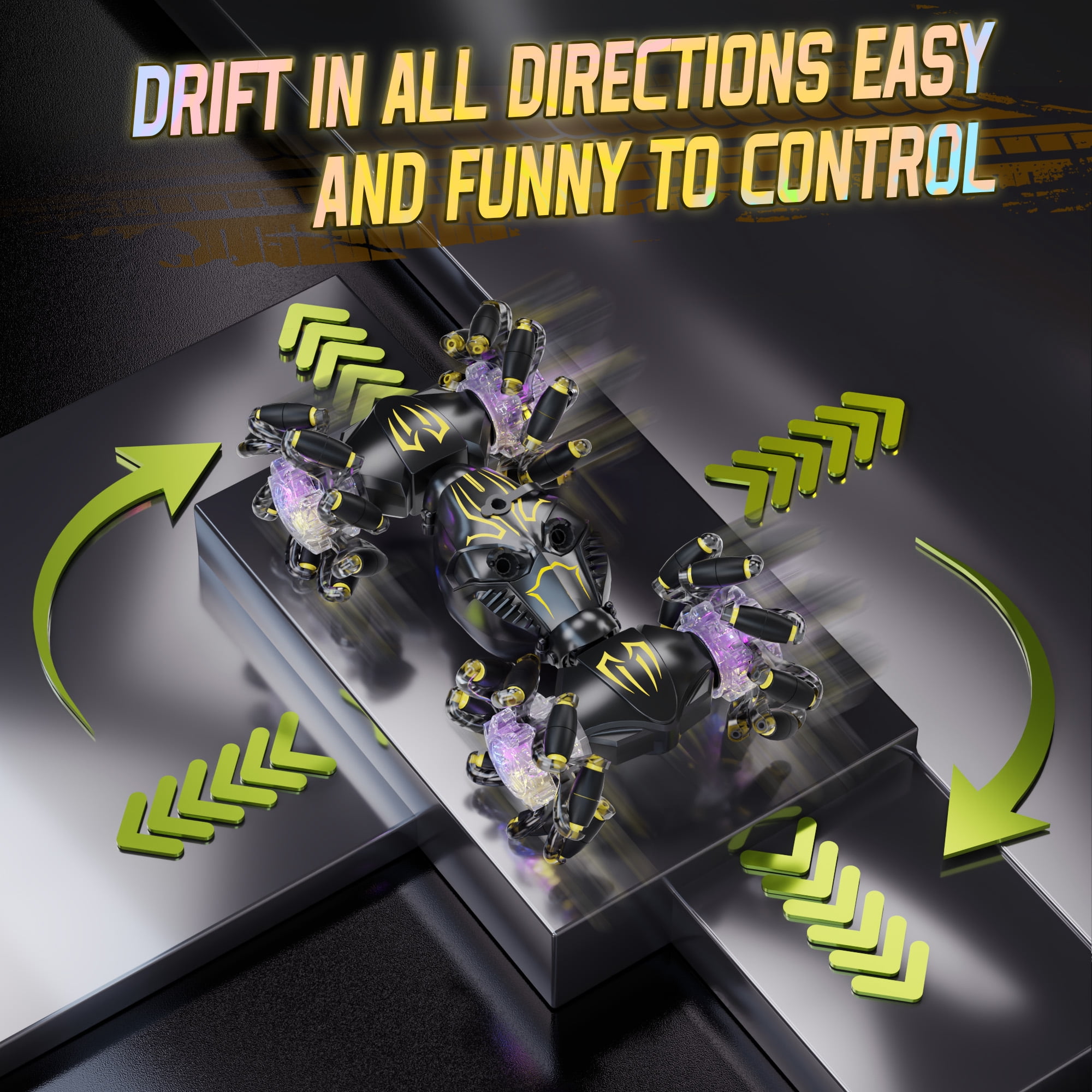 Vecukty Remote Control Car, 2.4GHZ Gesture Sensing Stunt Car with 360° Rotation&LED Spray&Music, 4WD All Terrain RC Car Toys Gift for Boys/Girls 3-12