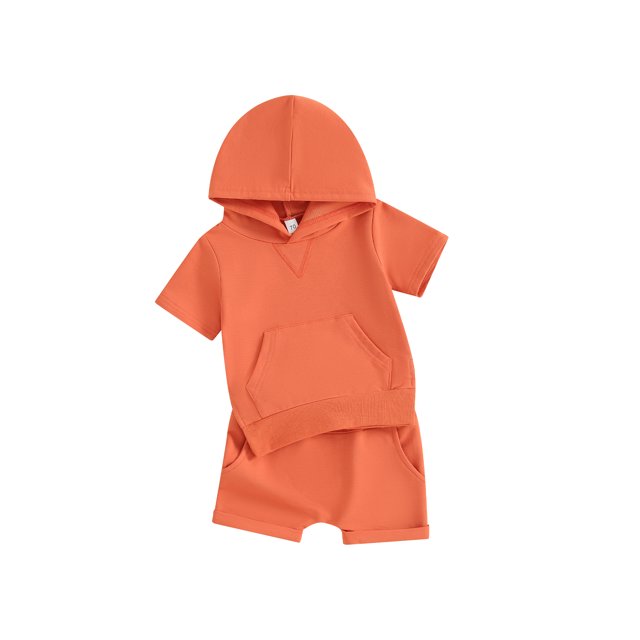 Gupgi 2Pcs Unisex Baby Summer Clothes 0-3 Years Boys Girls Solid Short Sleeve Slit Hooded T-Shirts+Drawstring Shorts