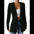 thumbnail image 3 of Chaqueta de Traje Informal de Oficina para Mujer, de Larga, con un Botón y Abertura Frontal, con Diseño de Gofre Negro M, 3 of 7