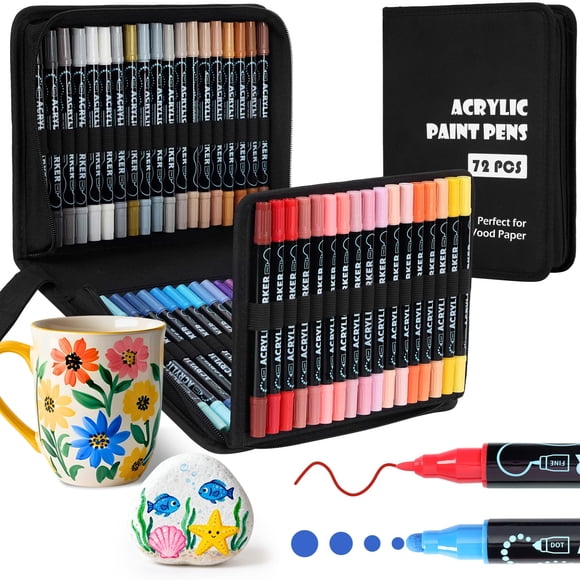 72 Colores Plumone Acrílicos Doble Punta Con Caja, POVOLE Marcadores Arte Punta Fino & Punto, Resistente al Agua, No Se Desvanece, Rotuladore Colorear Madera Piedra Vidrio Plá