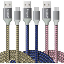Fasgear USB C Cable 3 Pack 6ft 3A Fast Charging Nylon Braided USB 2.0 Type C Cord Compatible for Galaxy S22 S21 Ultra S10, Moto G Stylus, USB C Charger, PS5 Controller 1.8m(Blue,Pink,Gold)