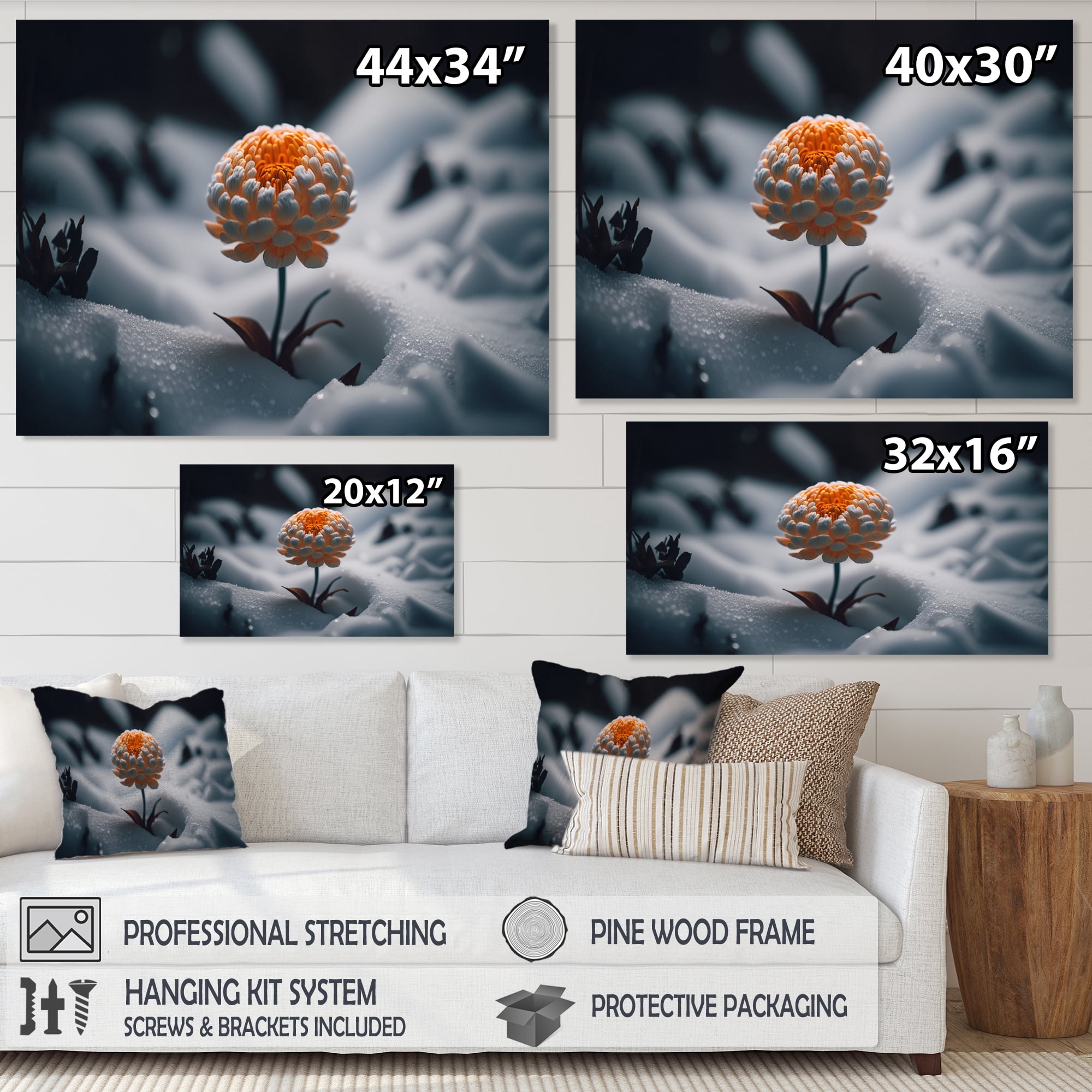 Designart A Blooming Orange Marigold Flower In Winter II Canvas Wall Art