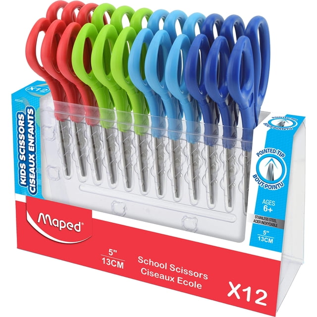 Tijeras escolares Maped de 13 cm con punta, paquete de 12