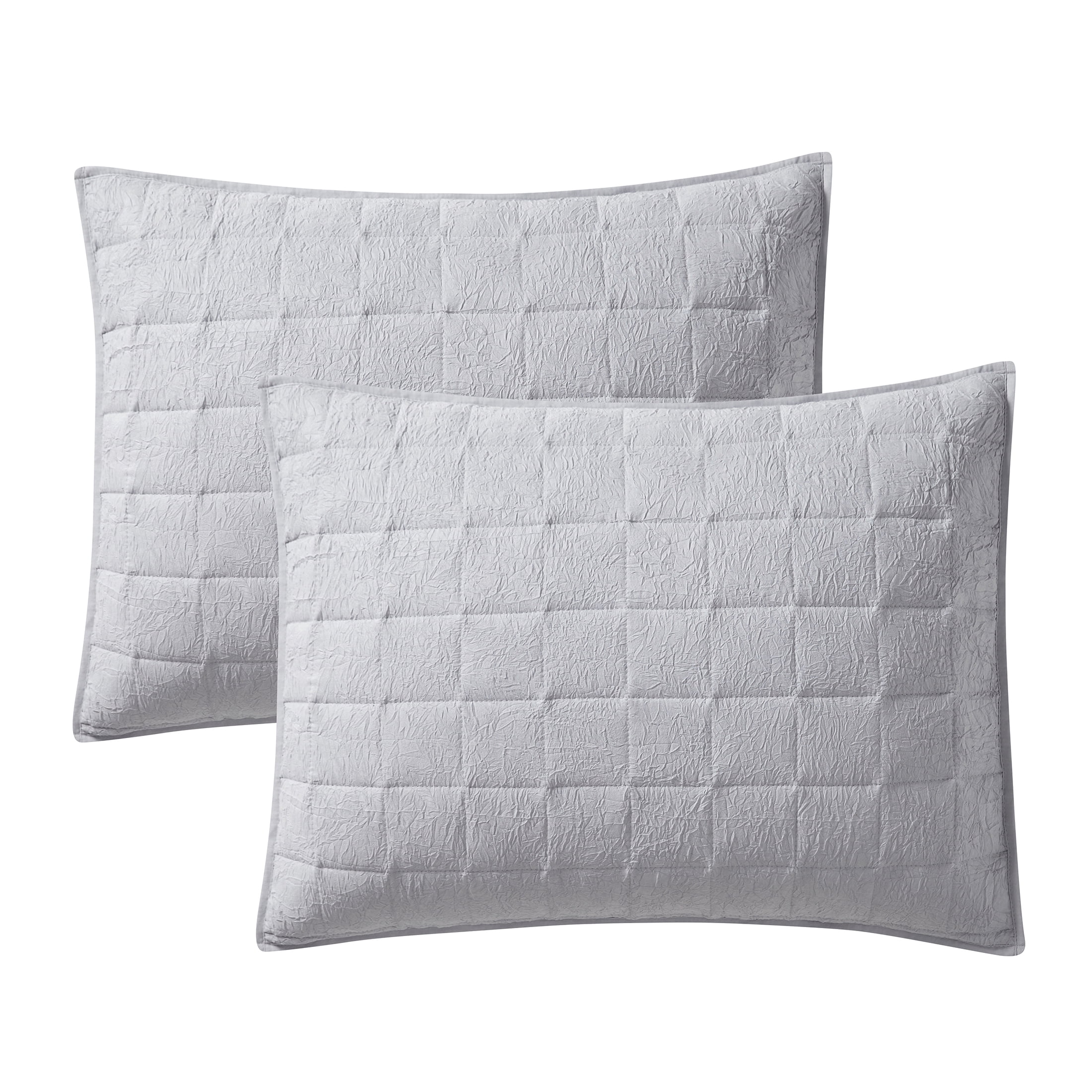 Mainstays Solid Textured Box Crinkle Quilted Pillow Sham, Silver, King, Soft Wash, 2 Pack, All Ages
