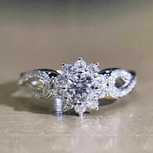 2Ct Round Cut Lab Created Diamond Women Halo Engagement Ring 14k White Gold Plated