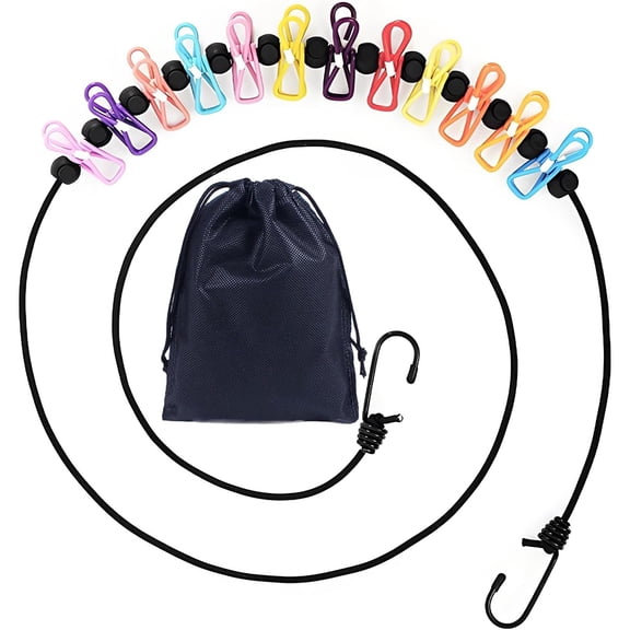 Januofit Retractable Portable Travel Clothesline, Clothing Line with 12 Clothes Clips for Indoor Laundry Drying Line with Clothesline Stops, Outdoor Camping Accessories