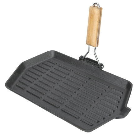 

Grill Pan Griddle Pan Anti Warping Bottom Space Saving WithWoodenHandle For Camping For Household