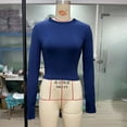 thumbnail image 2 of Jalioing Women's Long Sleeve Basic Tops Slim Fashion Crew Neck Crop Tops Summer Casual Solid Color T Shirt, 2 of 5