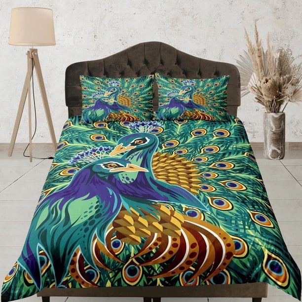 Juego de Funda Nórdica Pavo Real Ropa de Dormitorio Única con Funda de Almohada, Ropa de Cama Individual