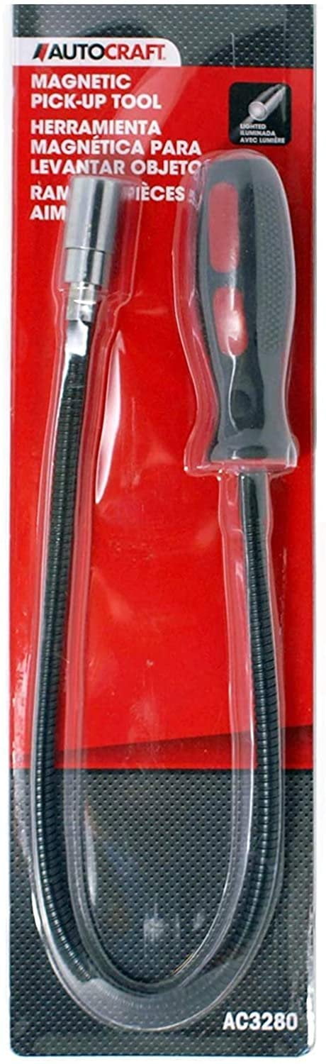 Autocraft - Magnetic Pick-up Tool | Bright LED Lighted | Flexible | Lightweight Stick | 23-1/2' Overall Length | Comfortable Grip