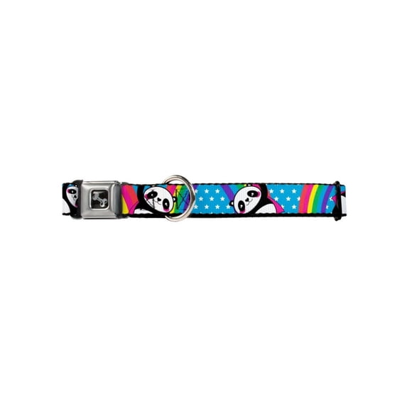Buckle-Down Seatbelt Buckle Dog Collar - Pandas & Rainbows w/Stars - 1" Wide - Fits 15-26" Neck - Large