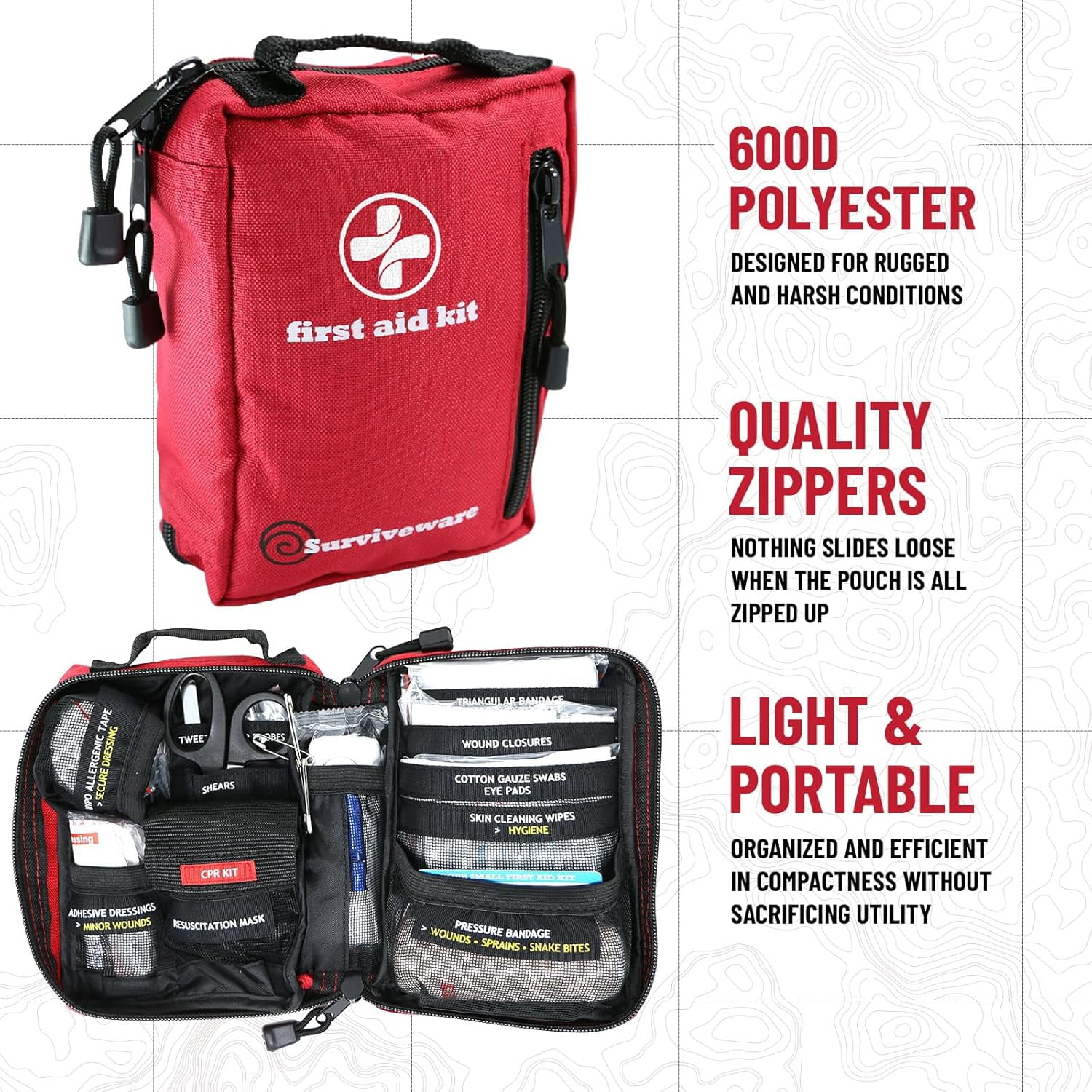 98 Pcs Comprehensive Premium Survival First Aid Kit - Medical Emergency Kit for Travel Camping Gear, Home Essentials & Outdoor Emergencies - HSA & FSA Eligible Survival Kit