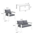 thumbnail image 6 of 4 Seat Aluminum Patio Furniture Set Modern Outdoor Sofa with Water-Resistant Cushions, Metal Patio Conversation Set with Coffee Table for Balcony, Front Porch, Backyard, White, 6 of 9