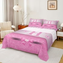 Manfei Kawaii Bowknot Alphabet H 3pcs Twin Sheet Sets for Female Women Teens,Bling Glitter Splash Twin Fitted Sheet,Flying Butterfly Breathable Flat Sheet,Dreamy Princess Room Decor