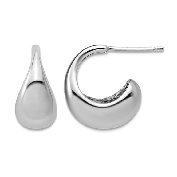 925 Sterling Silver Rhodium Plated Polished J-hoop Earrings 16.5x15.8mm Wide 7.8mm Thick Hoop Earring for Women
