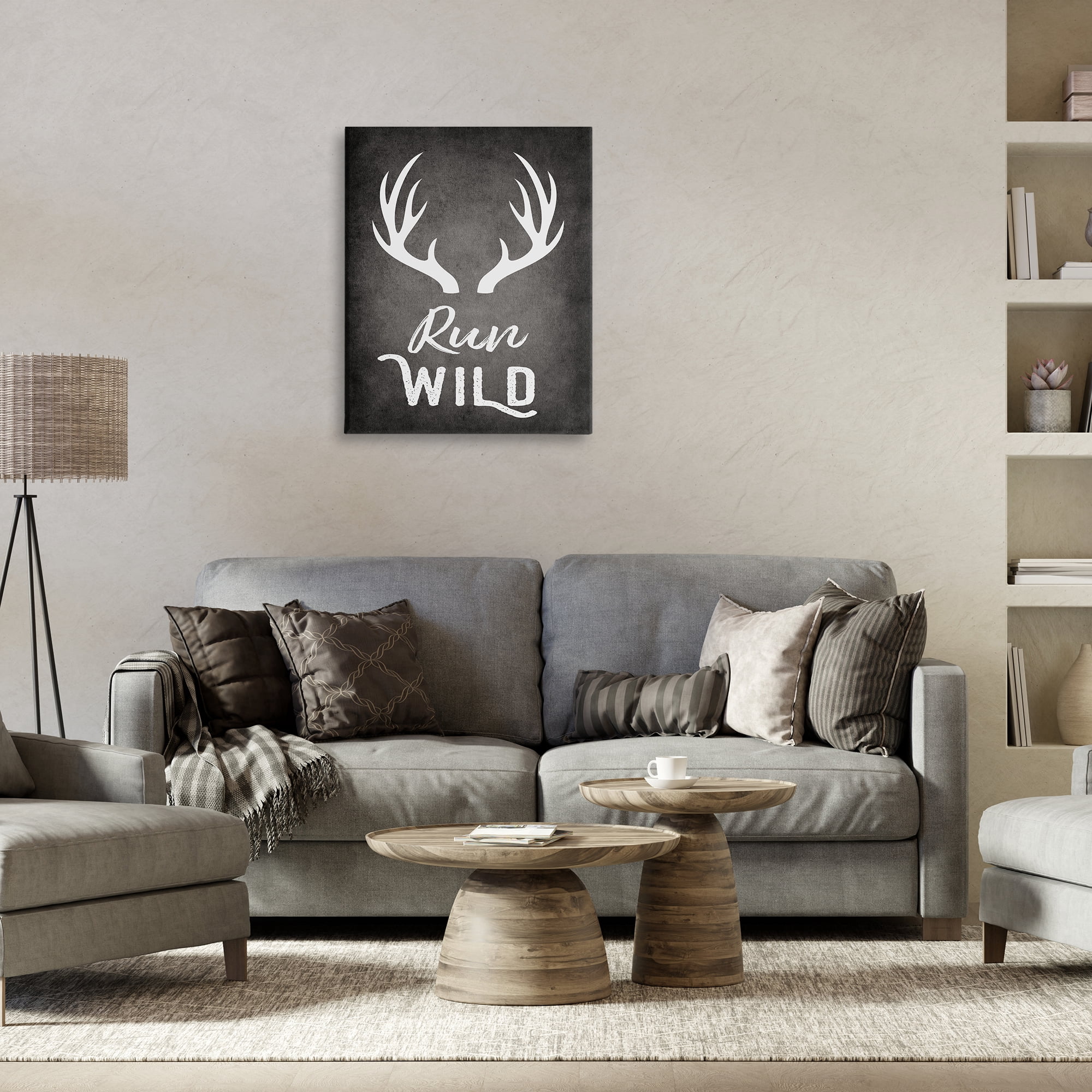 Stupell Industries Run Wild Antlers Typography Painting Gallery Wrapped Canvas Art Print Wall Art, 24 x 30