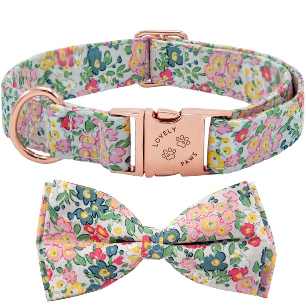 Bowtie Dog Collar Female, Bow Tie Floral Girl Dogs Collars, Adjustable Soft For Small Medium