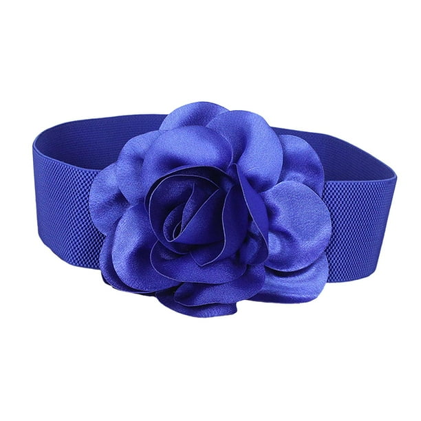 Cinturón ancho para vestido Cinturón elástico Cinturón grande con flores Cinturón elegante Azul