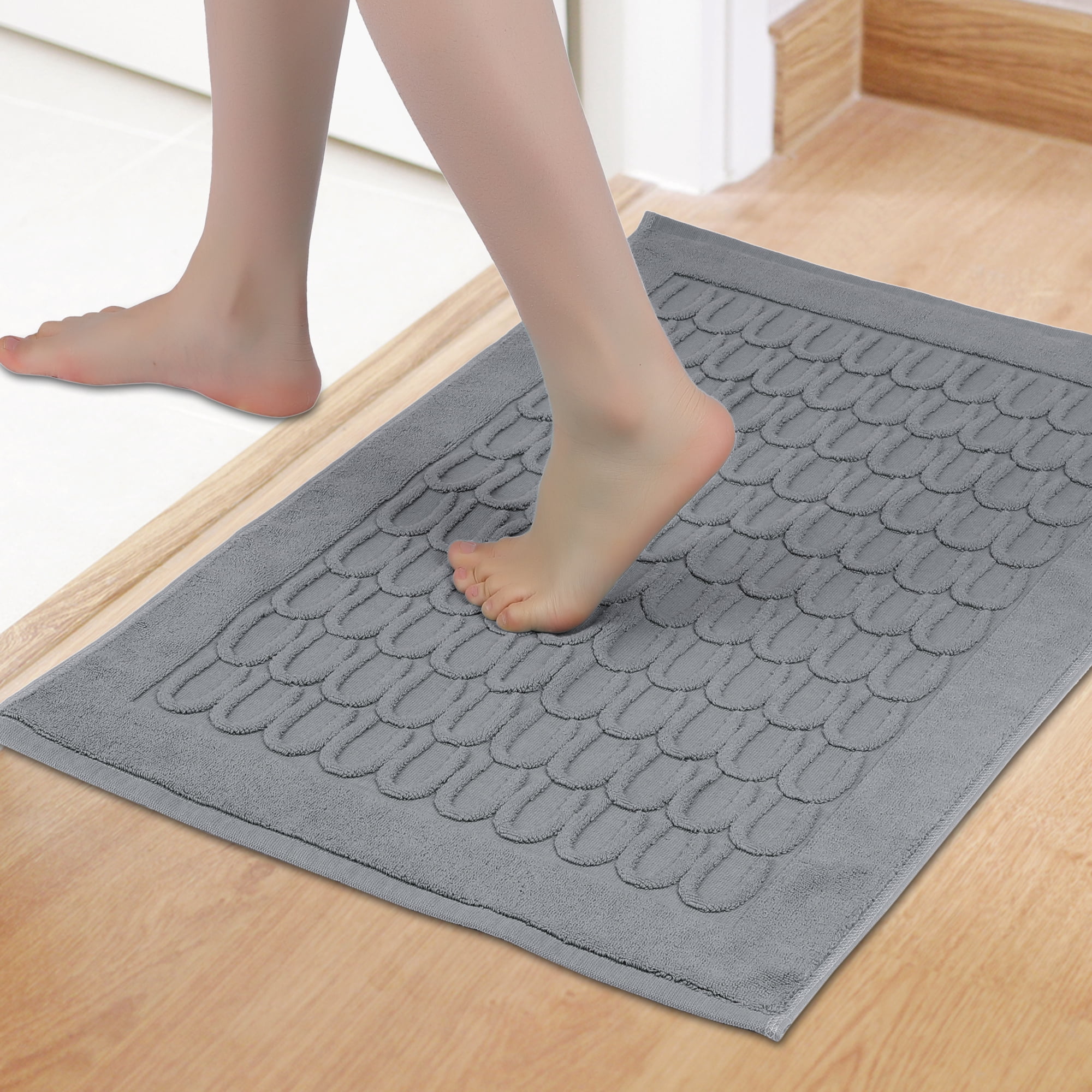 Unique Bargains Washable Textured Cotton Bath Rug Water Absorbent Mat Gray 20" x 32"