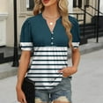 thumbnail image 2 of New Summer Arrivals Olyvenn Womens Summer Puff Short Sleeve Tops Color Block Dressy Casual V-Neck T-Shirts Cute Striped Blouse for Work Navy S, 2 of 6