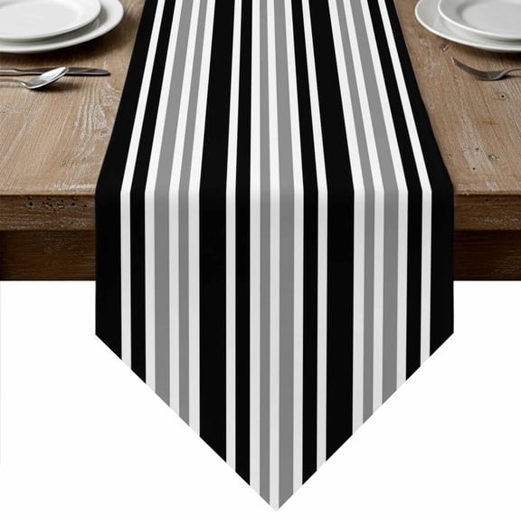 Table Runners 48 Inches Long, Black Gray Striped Cotton Linen Kitchen Dining Coffee Table Runner for Party Home Decor, Horizontal Lines Simple Minimalist Tabletop Dresser Scarves Runner 13x48 Inch