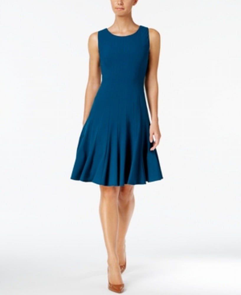 Calvin Klein NEW Teal Blue Womens Size 6 Solid Pleated A-Line Dress -  