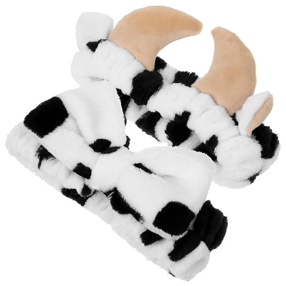ELAYARD 2Pcs Soft Plush Cow Headband with Bowknot for Makeup Skincare and Spa Routine