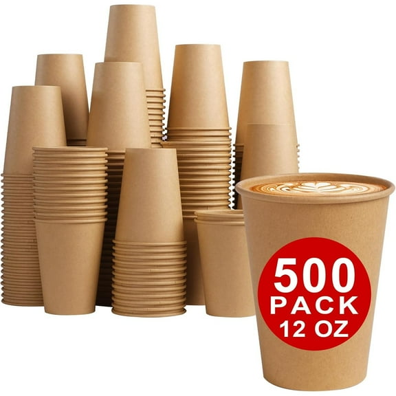 500 Count 12 oz Kraft Paper Cups, Disposable Hot/Cold Paper Coffee Cups, 12 Ounce Beverages Cups, Water Cups for Party Picnic Travel and Events