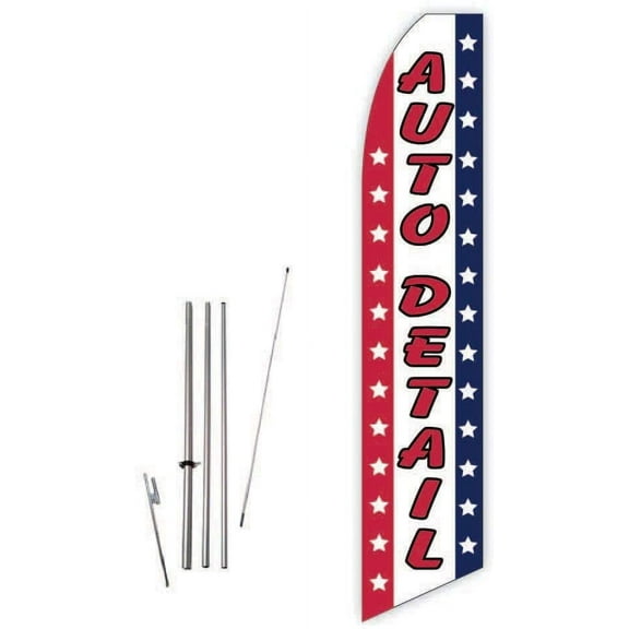 Auto Detail Stars/Stripes Super Novo Feather Flag - Complete with 15ft Pole Set and Ground Spike