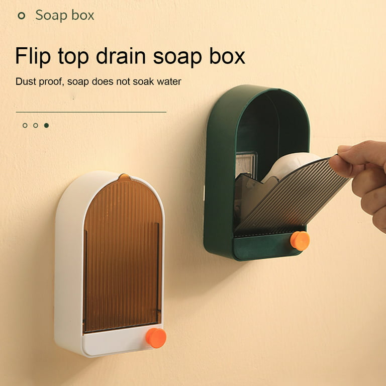 Bathroom Soap Dish, Flip-top Soap Box, Wall-mounted No-drilling Soap Holder  With Drainage