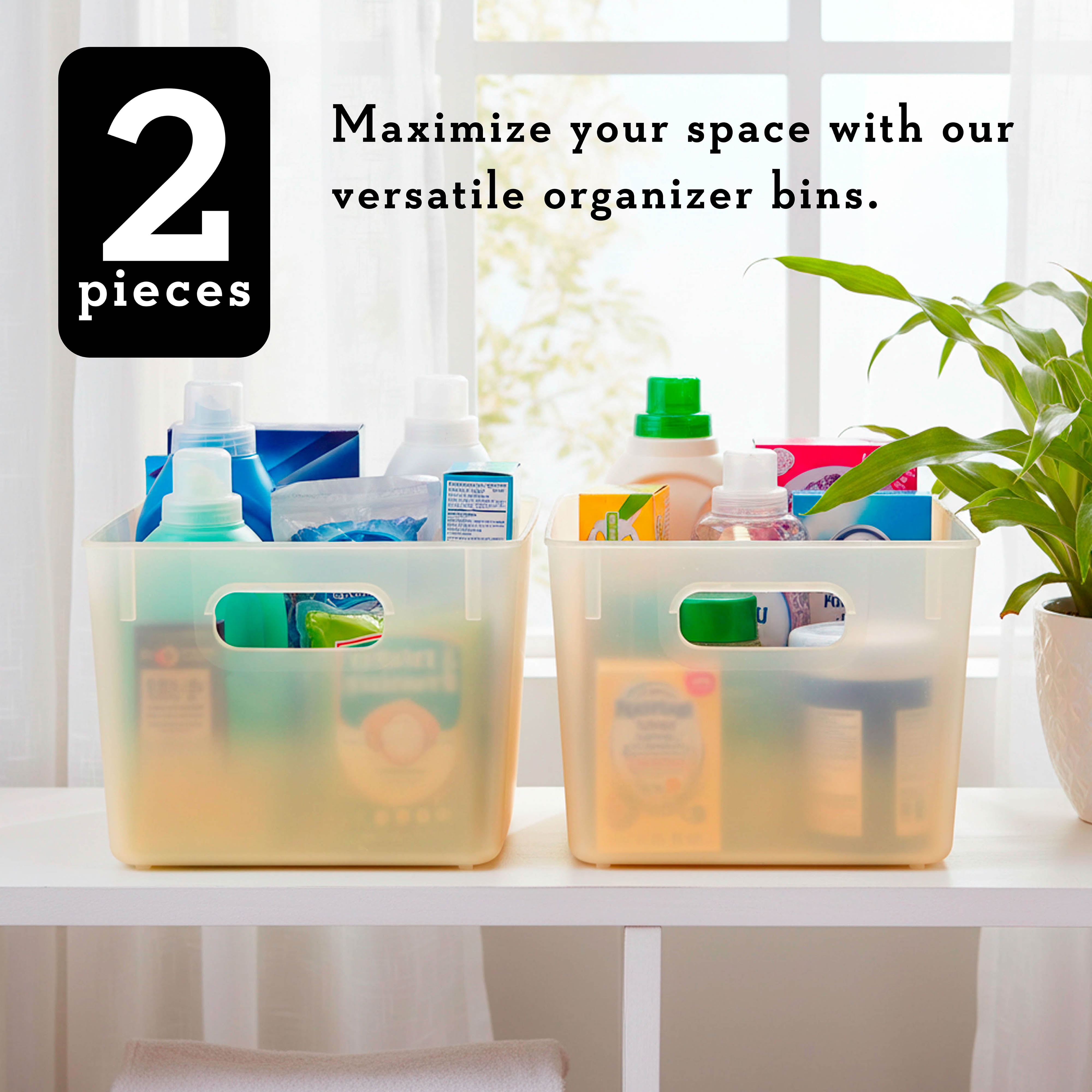 Kensie Closet Storage Bins with Handles, Stackable, 2-Pack, Frosted Peach