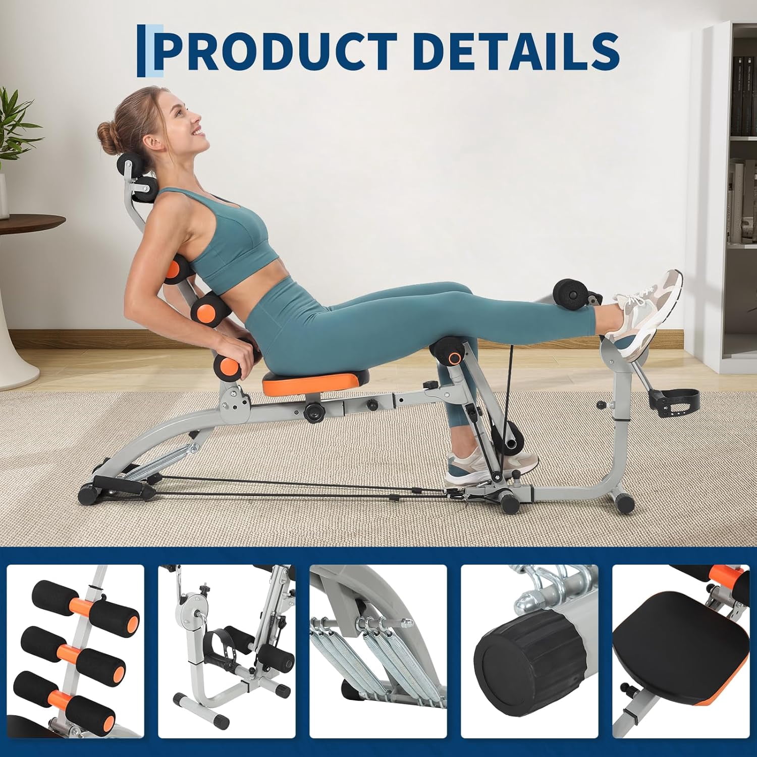 Ab Machine,Multi-Functional Adjustable Ab Trainer with Rotating Pedals,Ab Workout Bench for Home Gym,Exercise Chair for Full Body Workout