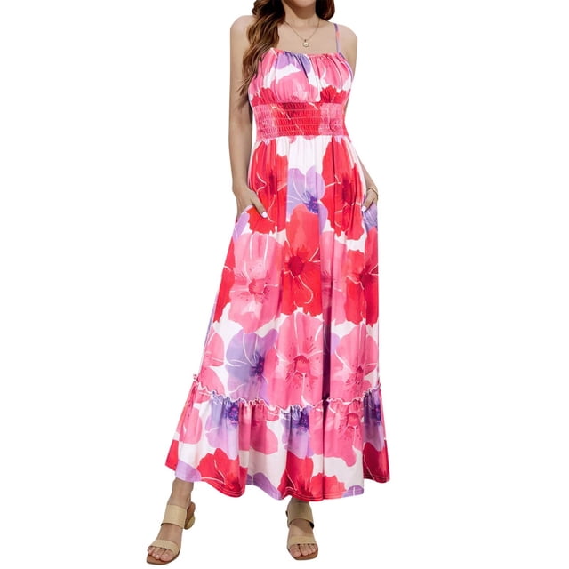 WILLBEST Robes Chambray pour Femmes 2024 Robe Longue Maxi à Bretelles Spaghetti Tenue de Plage pour Col Décontracté