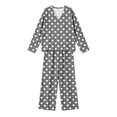 thumbnail image 5 of Women's Summer Polka Dot Printed 2 Piece Loungewear V Neck Long Sleeve Top & Loose Wide Leg Long Pants with Pockets Soft Casual Matching Pajama Set Gray, 5 of 6