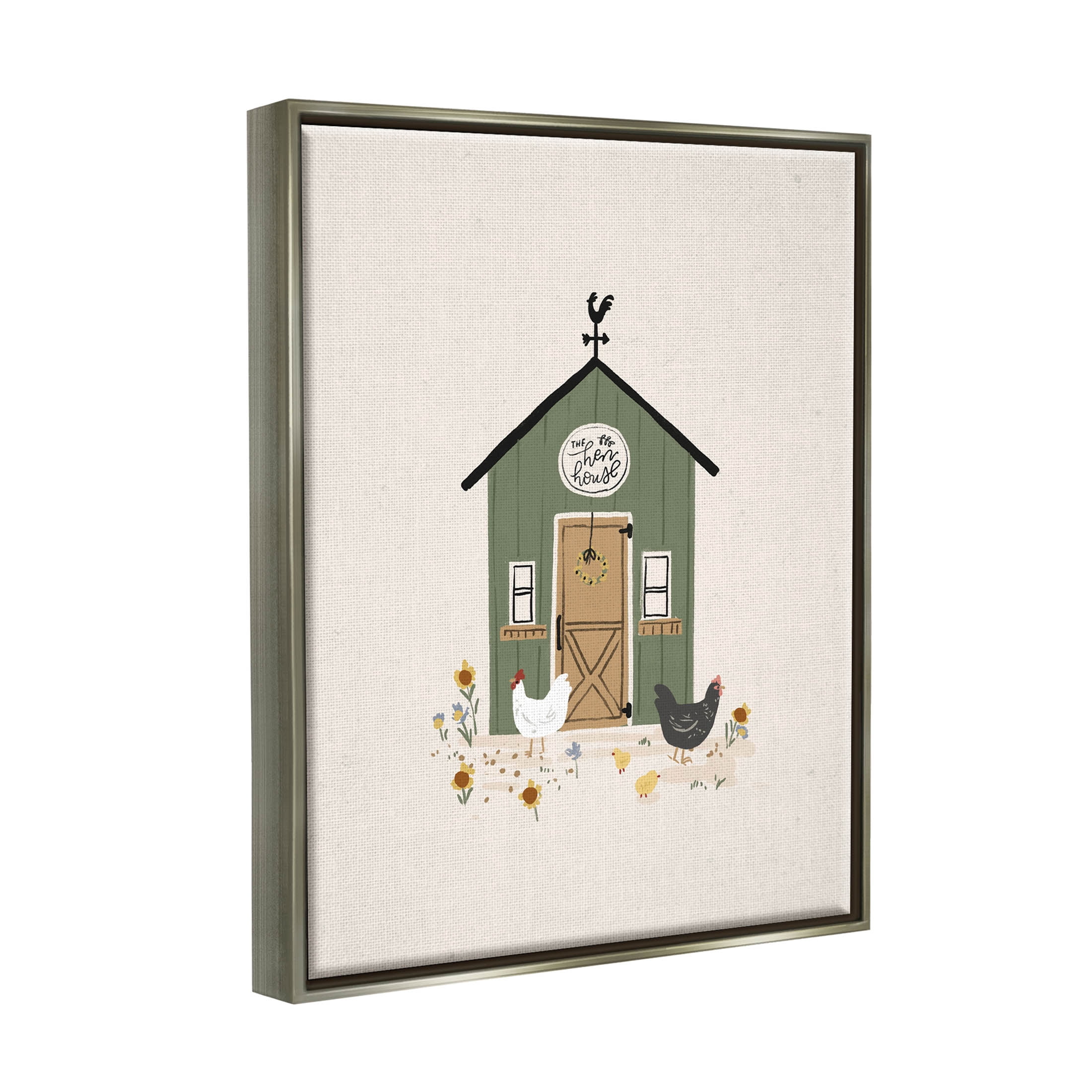 Green Hen House Chicken Farm Animals & Insects Graphic Art Luster Gray Framed Art Print Wall Art