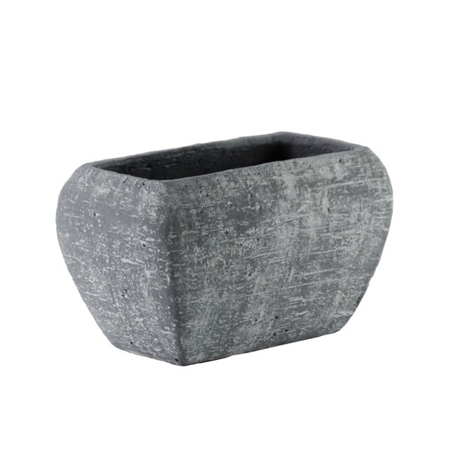Pot Rectangulaire à Lèvre en Retrait de Ciment avec Fond Conique, Petit, Gris