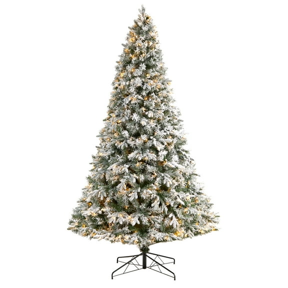 Nearly Natural Warm White Prelit LED Green Flocked Mixed Pine Artificial Christmas Tree, 9'