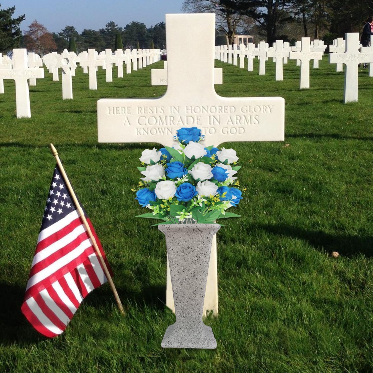 Cemetery Vase for Grave Headstones with Metal Spike Flowers Fake Floral Holder for Atificial Outdoor Tombstone Decorations Markers memorials Sympathy for Loss of Loved Ones (2)