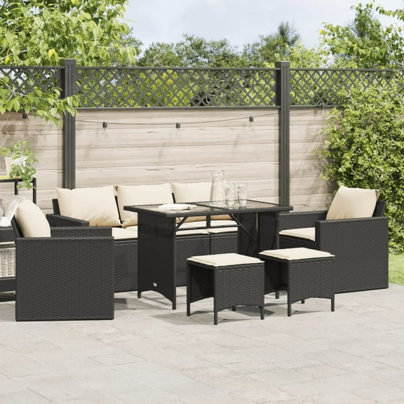 vidaXL 6 Piece Patio Sofa Set with Cushions Black Poly Rattan
