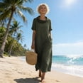 thumbnail image 5 of Smsaxvxz Women's Summer Dresses Fashion Crew Neck Short Sleeve Casual Solid Loose Maxi Beach Sundress Green 3XL, 5 of 9