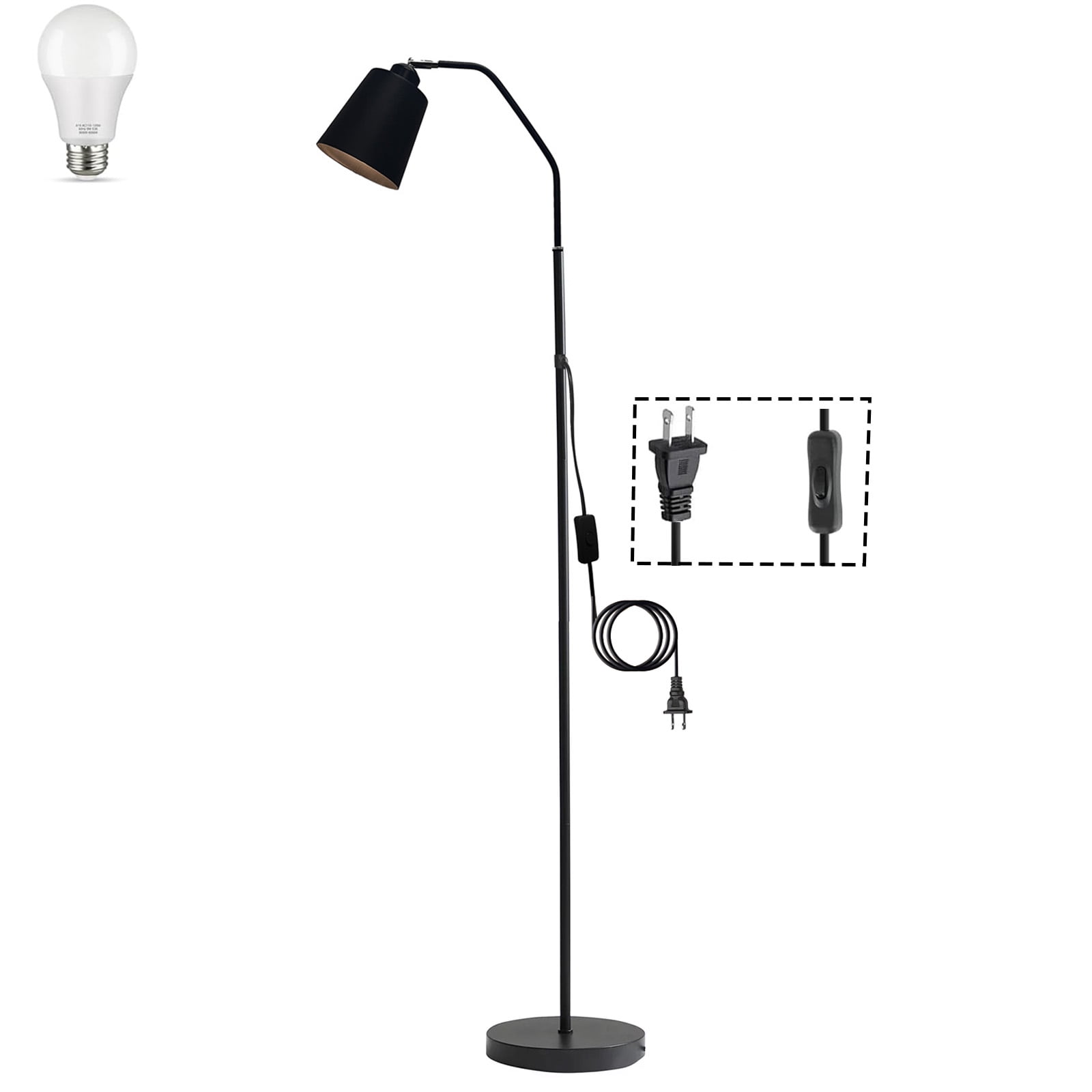 SUSUZI 60 inch Black Floor Lamp for Bedroom Living Room, Modern Dimmable Standing Lamps - Bulb Included