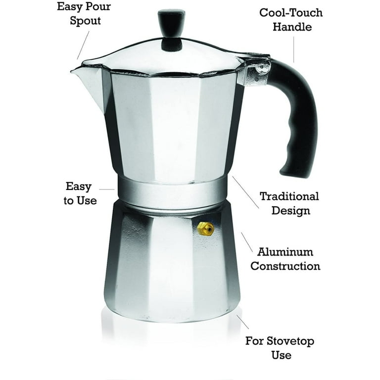 Imusa 3 Cup New Traditional Aluminum Espresso Stovetop Coffeemaker, Silver