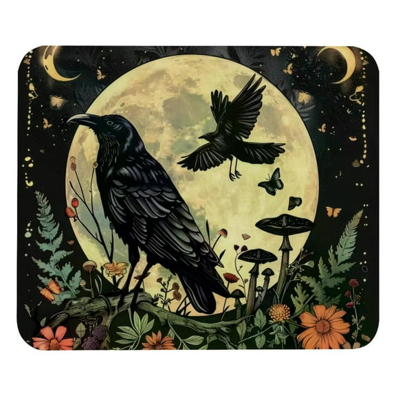 PhooArto Comfortable Mouse Pad Moon Crow Nature Plant Desktop Mousepad , 21 x 25 cm Mouse Mat, Non-Slip Rubber Base, Improves Speed and Precision